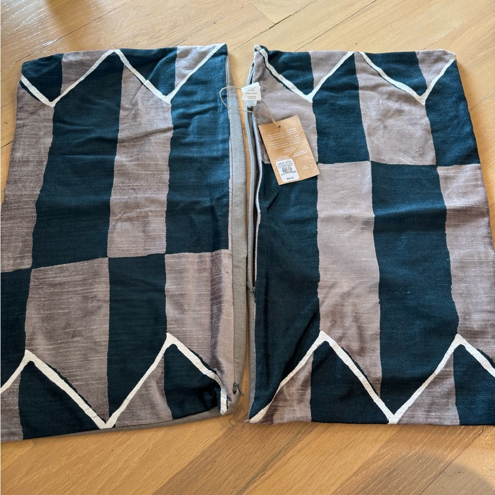 West Elm Black, Taupe and Cream Geometric Pillow Cover - Set of 2